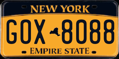 NY license plate GOX8088