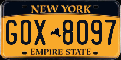 NY license plate GOX8097