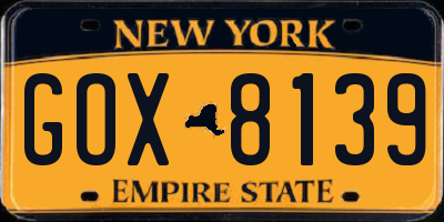 NY license plate GOX8139