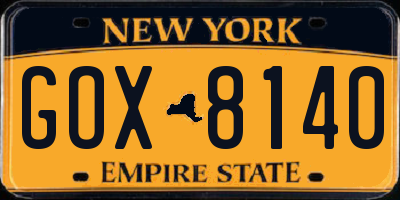 NY license plate GOX8140