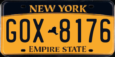 NY license plate GOX8176