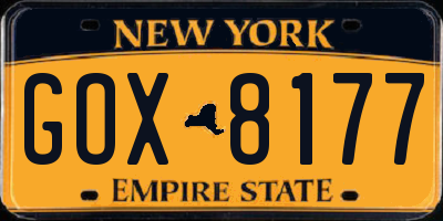 NY license plate GOX8177