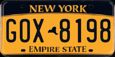 NY license plate GOX8198