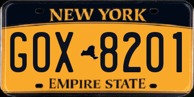 NY license plate GOX8201