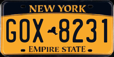 NY license plate GOX8231