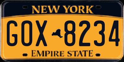 NY license plate GOX8234