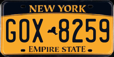 NY license plate GOX8259