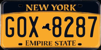 NY license plate GOX8287