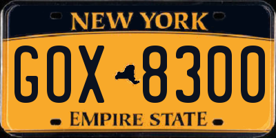 NY license plate GOX8300