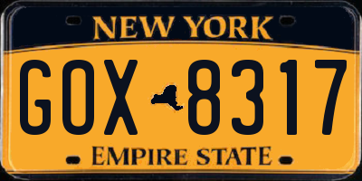 NY license plate GOX8317