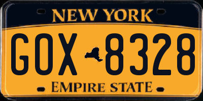 NY license plate GOX8328