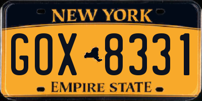 NY license plate GOX8331