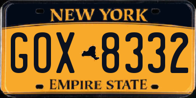 NY license plate GOX8332