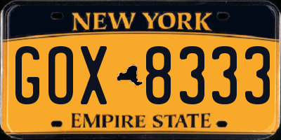 NY license plate GOX8333
