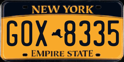 NY license plate GOX8335