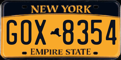 NY license plate GOX8354