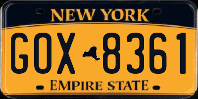 NY license plate GOX8361