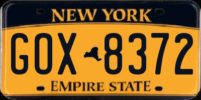 NY license plate GOX8372