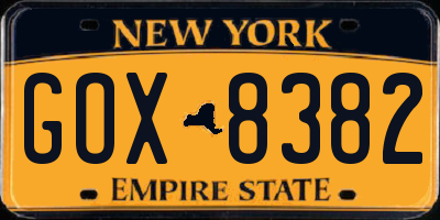 NY license plate GOX8382