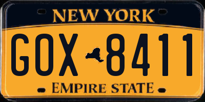 NY license plate GOX8411