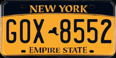 NY license plate GOX8552