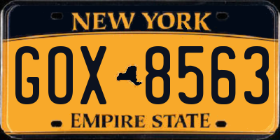 NY license plate GOX8563