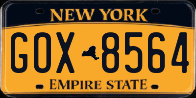 NY license plate GOX8564