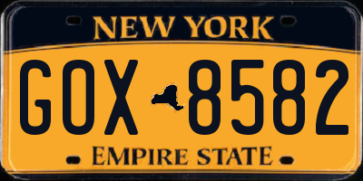 NY license plate GOX8582