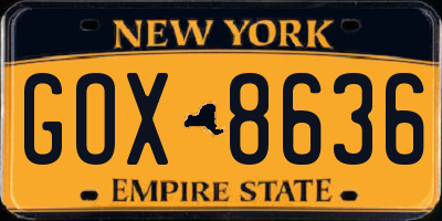 NY license plate GOX8636
