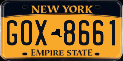 NY license plate GOX8661