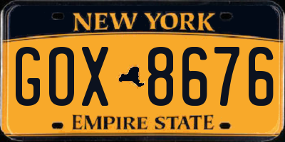 NY license plate GOX8676