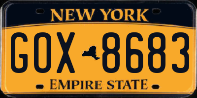 NY license plate GOX8683