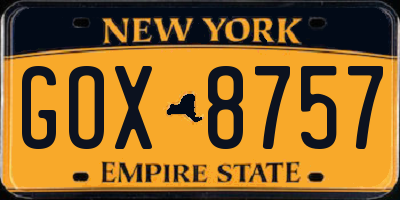 NY license plate GOX8757