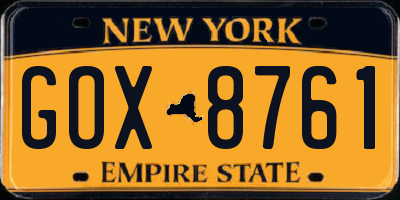 NY license plate GOX8761