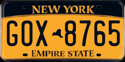 NY license plate GOX8765