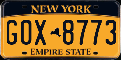 NY license plate GOX8773