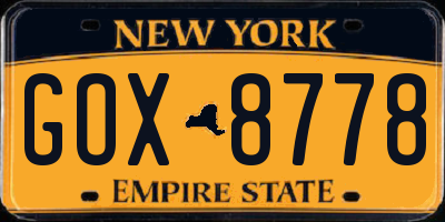 NY license plate GOX8778