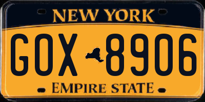 NY license plate GOX8906