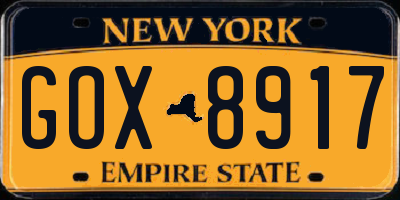 NY license plate GOX8917