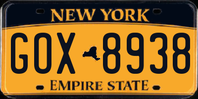NY license plate GOX8938