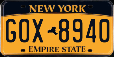NY license plate GOX8940