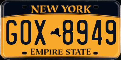 NY license plate GOX8949