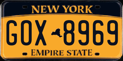 NY license plate GOX8969