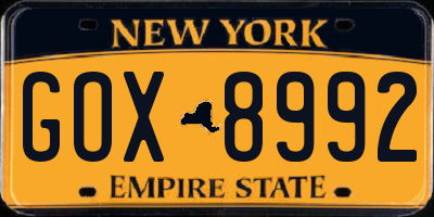 NY license plate GOX8992