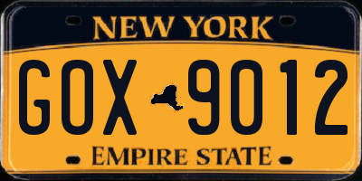 NY license plate GOX9012