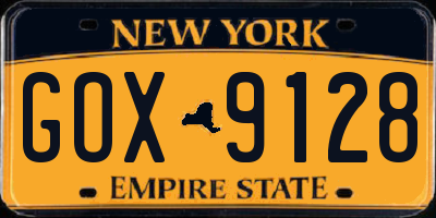 NY license plate GOX9128