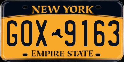NY license plate GOX9163
