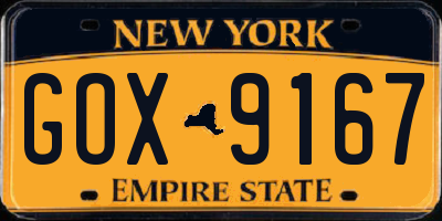NY license plate GOX9167
