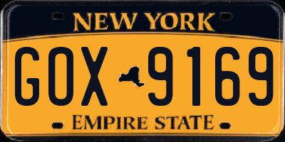 NY license plate GOX9169