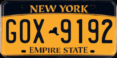 NY license plate GOX9192